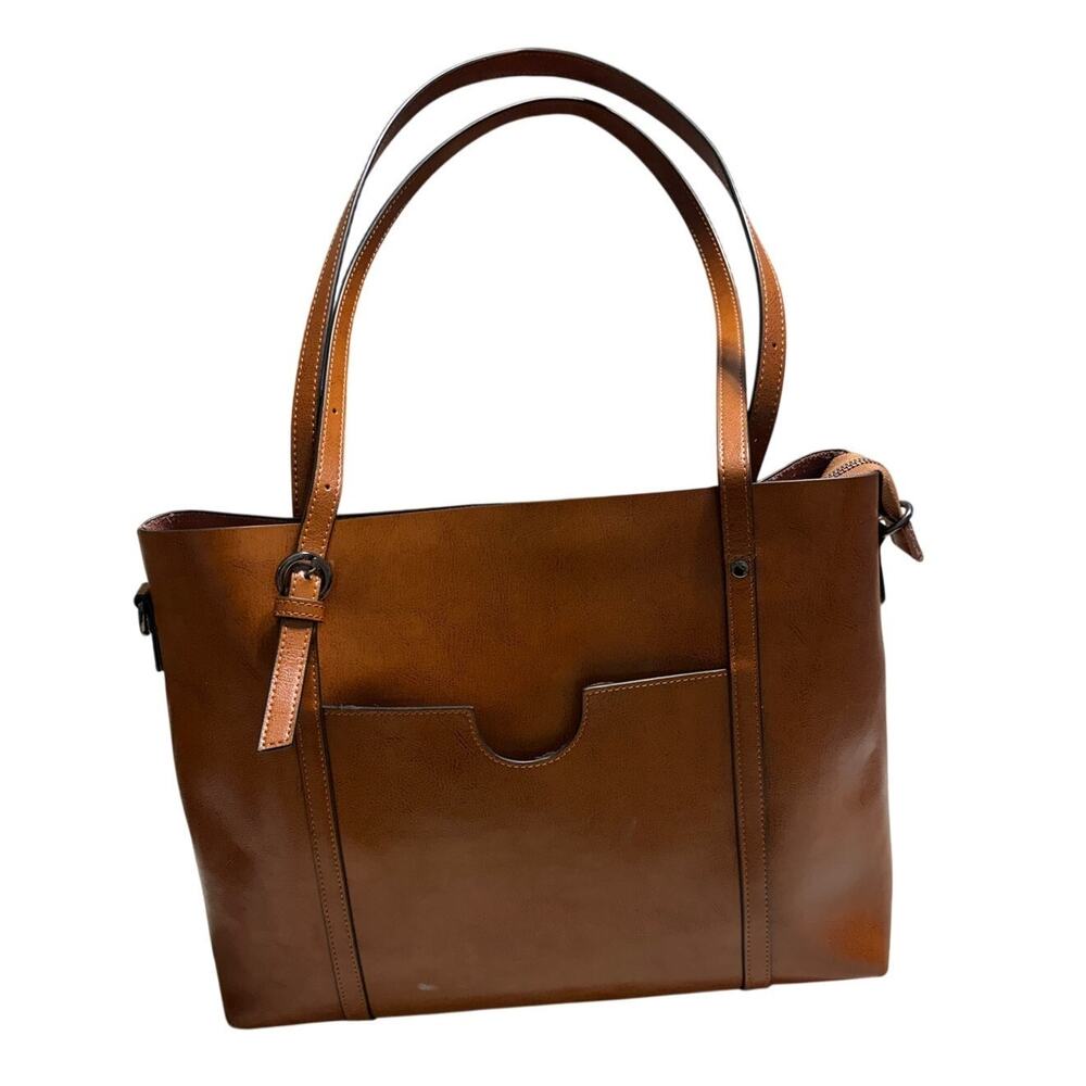 FZONE Leather Shoulder Tote Bag Brown Crossbody Office Handbag Laptop Work NWOT